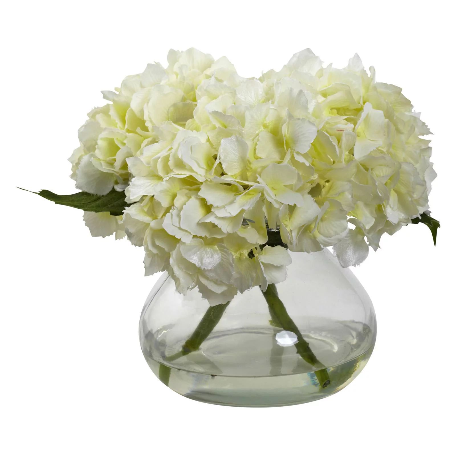 Nearly Natural Blooming Hydrangea Silk Flower with Glass Vase | Walmart (US)