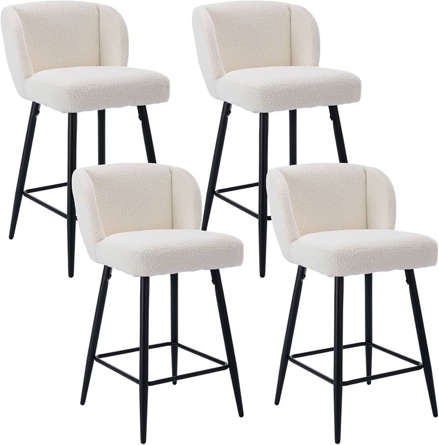 Counter Height Bar Stools Set of 4 Modern Bar Chairs with Mid Back Sherpa Upholstered Barstools w... | Amazon (US)