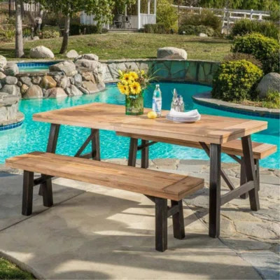 Outdoor Dining Set With 2 Benches And 1 Dining Table (3 Pcs) | Wayfair North America