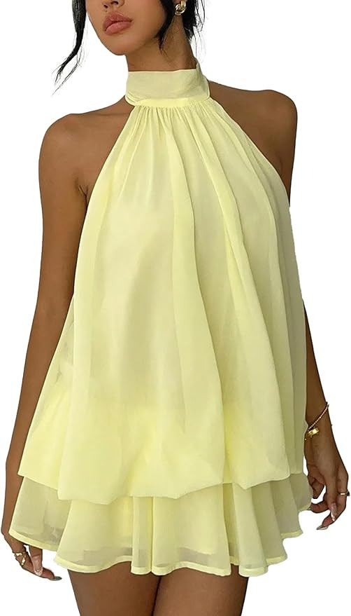 Party Dress for Women Premium Feel Ruffled Bubble Dress Self-Tie Strap Sexy Sleeveless Backless F... | Amazon (US)