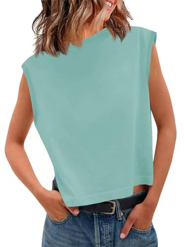 Tankaneo Womens Cropped Cap Sleeve Tank Tops Summer Casual Loose Fit Basic Tee Shirts | Amazon (US)