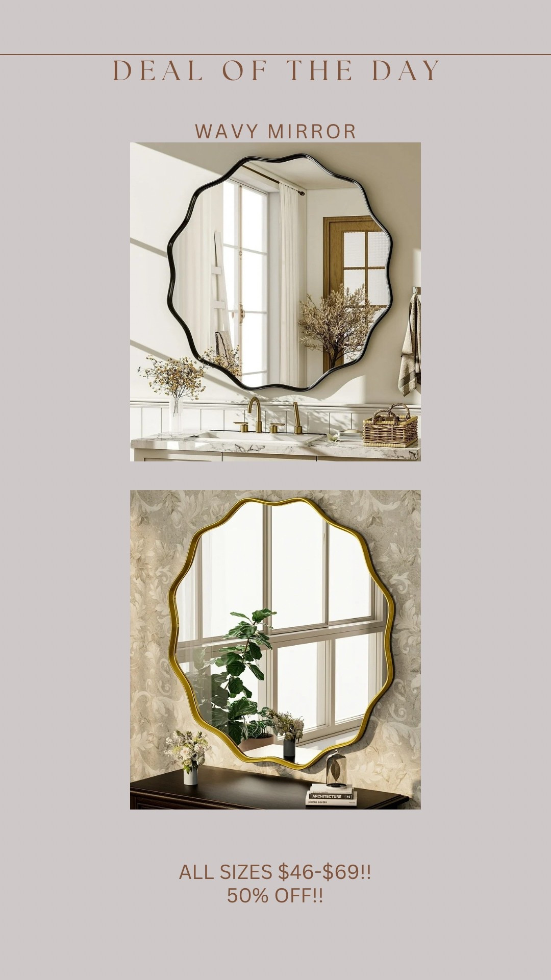 Stunning new Walmart wavy mirror!!! Three size options! All 50% off! 

#LTKHome #LTKSaleAlert #LTKFindsUnder50