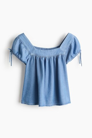 H & M - Puff-Sleeved Denim Blouse - Denim Blue | H&M (US + CA)