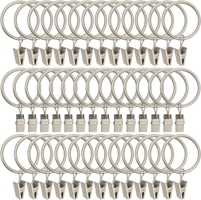 LLPJS 40 Pack Metal Curtain Rings with Clips, Curtain Clip Rings Hooks for Hanging Drapery Drapes... | Amazon (US)