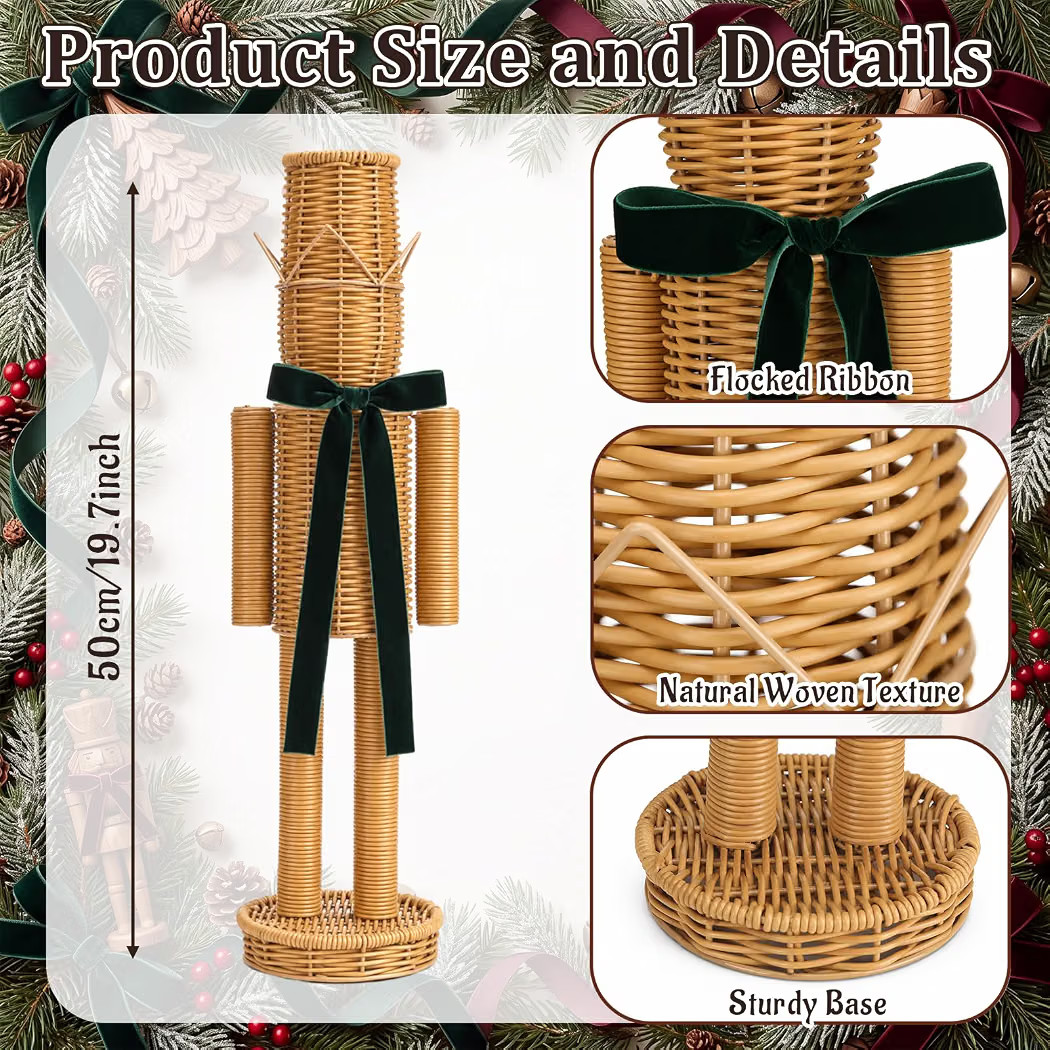 20" Rattan Nutcracker with Velvet Bow Christmas Farmhouse Decor | Amazon (US)