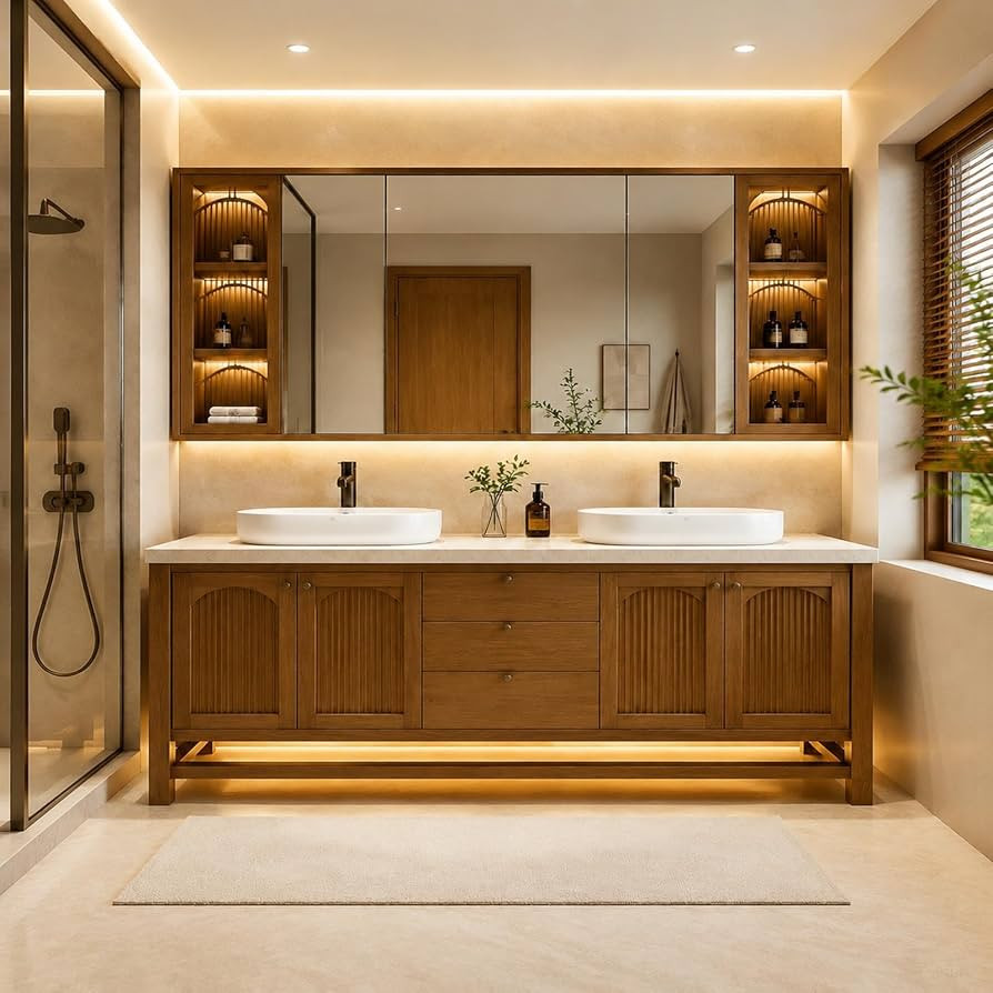 52 in Double-Sink Freestanding Bathroom Vanity with Mirror & Sinks | Amazon (US)