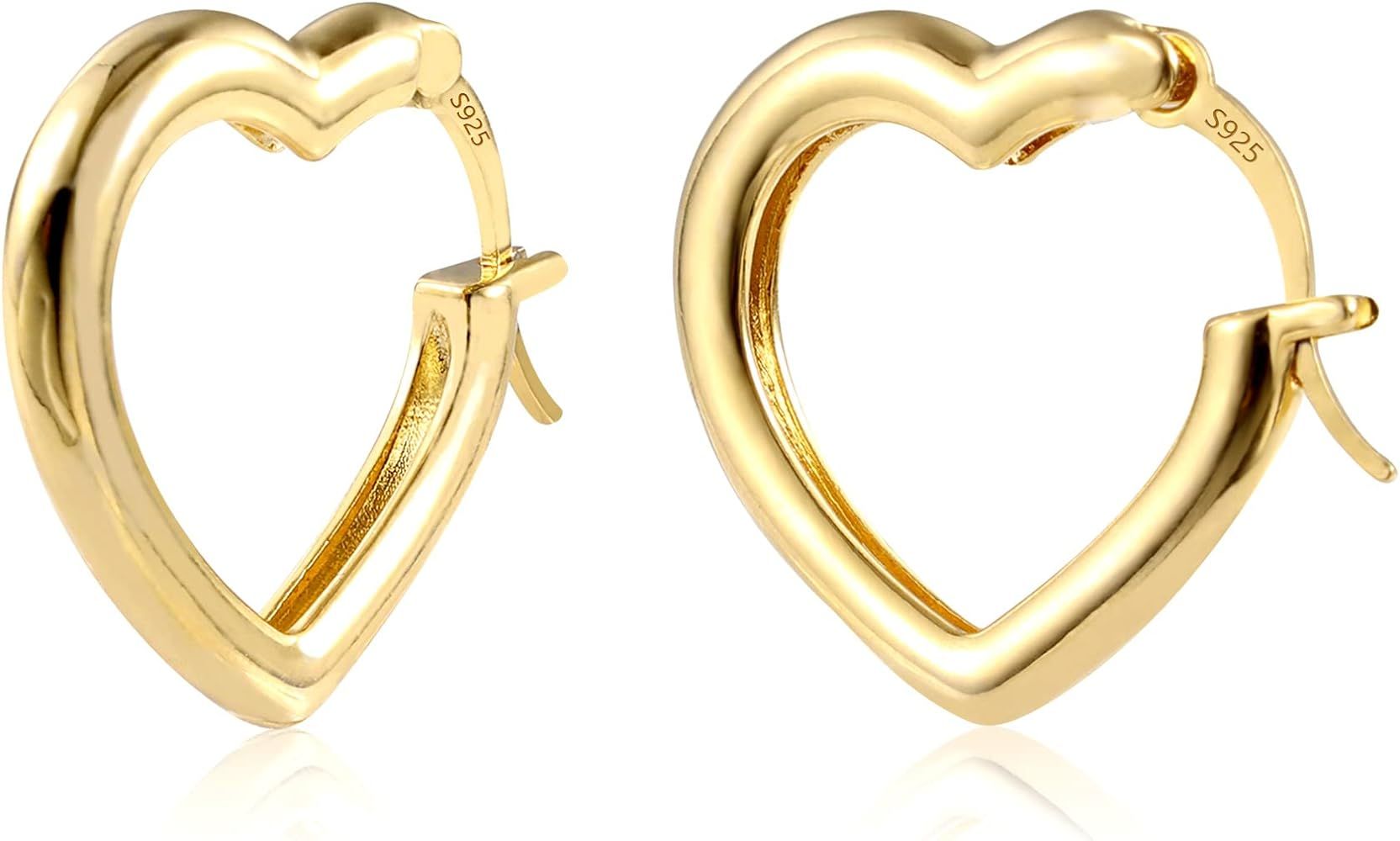 Small Gold Hoop Earrings for Women, 925 Sterling Silver Post Love Heart Thick Hoop Earrings Hypoa... | Amazon (CA)