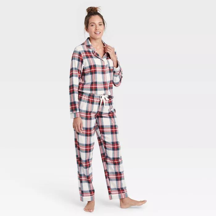 Women's Perfectly Cozy Plaid Flannel Pajama Set - Stars Above™ Off-White | Target