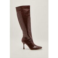 Womens Stretch Faux Croc Stiletto Knee High Boots - Brown - 3, Brown | NastyGal (UK, IE)