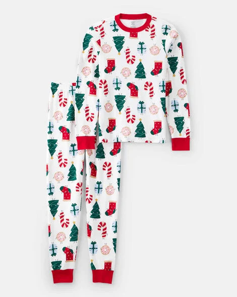 Carter's Adult Festive Friends Christmas 100% Cotton Long-Sleeve Snug Fit 2-Piece Pajamas - White S Multi | Carter's Inc