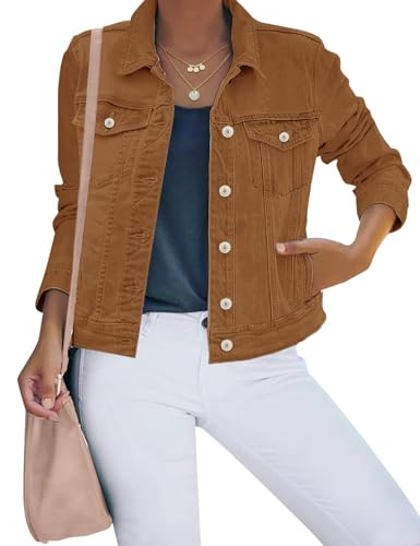luvamia Women's Basic Button Down Stretch Fitted Long Sleeves Denim Jean Jacket | Amazon (US)