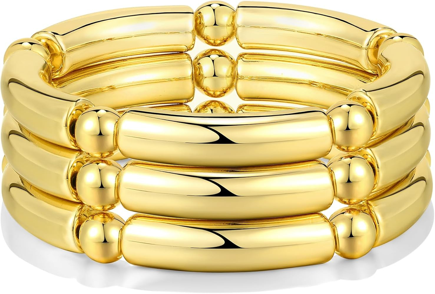 Gold Chunky Bangles Bracelets For Women 14k Gold Plated Stack Layered Curved Bamboo Tube Stretch ... | Amazon (US)