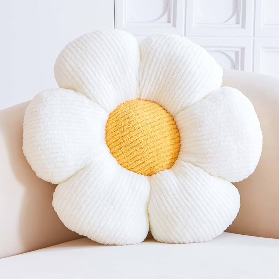White Flower Decorative Throw Pillows - Cute Daisy Shaped Plush Pillow, Soft 14.9" Floor Seat Cus... | Amazon (US)