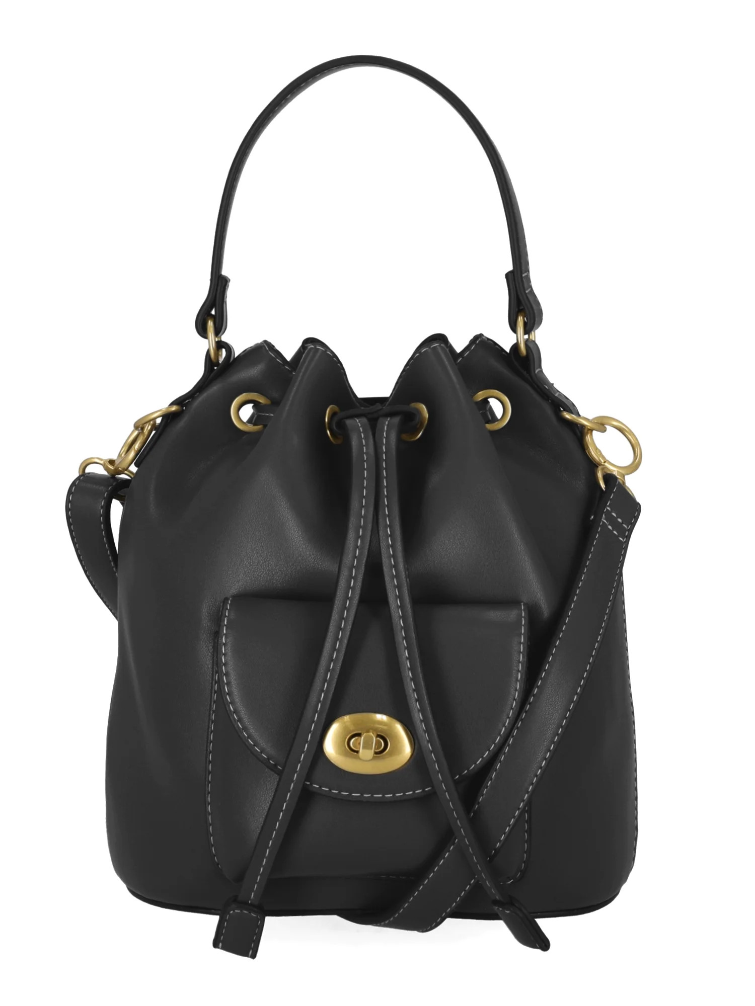 Free Assembly Women's Faux Leather Drawstring Handbag, Black | Walmart (US)