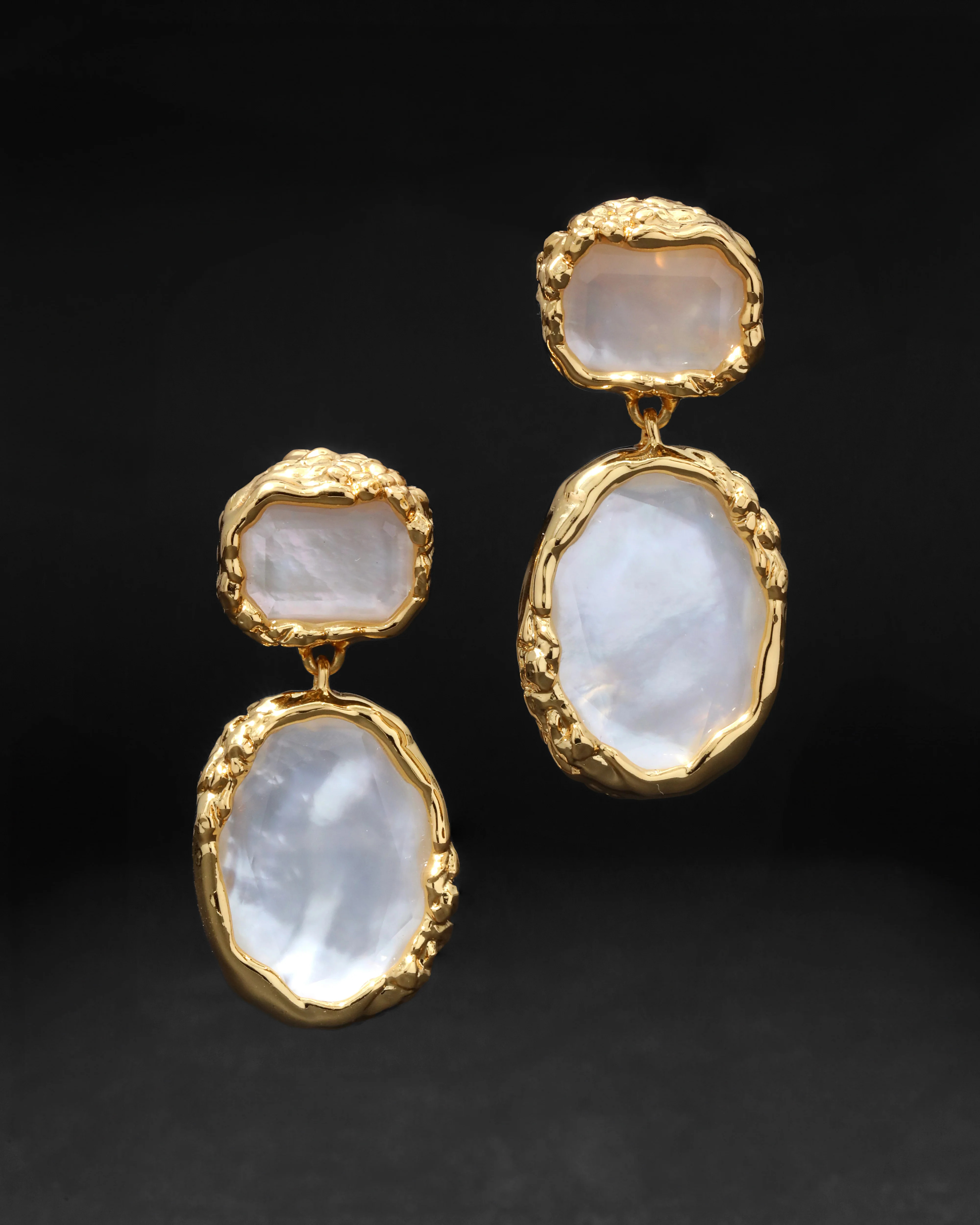 Brut Gold Bezel Drop Clip Earring- White Mother of Pearl | Alexis Bittar