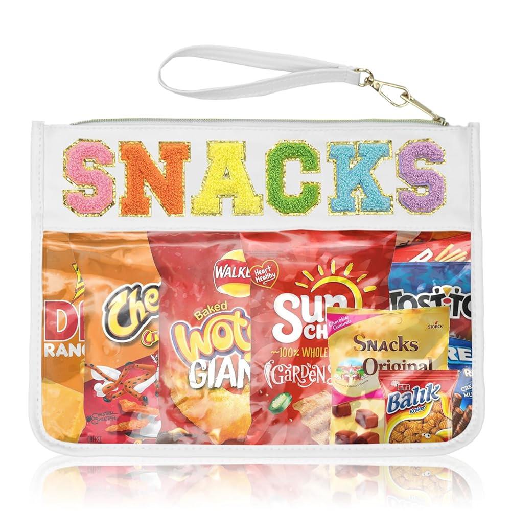 Snack Bags Clear Pouch Travel Makeup Bag Chenille Letter Bags for Zipper Pouch Clear Cosmetic Bag... | Amazon (US)