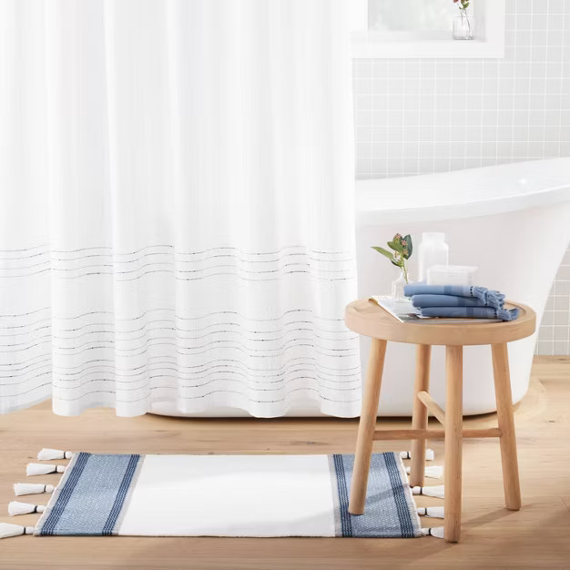 20" x 32" Color Block Stripe Tassels Bath Rug Faded Blue/White - Hearth & Hand™ with Magnolia | Target