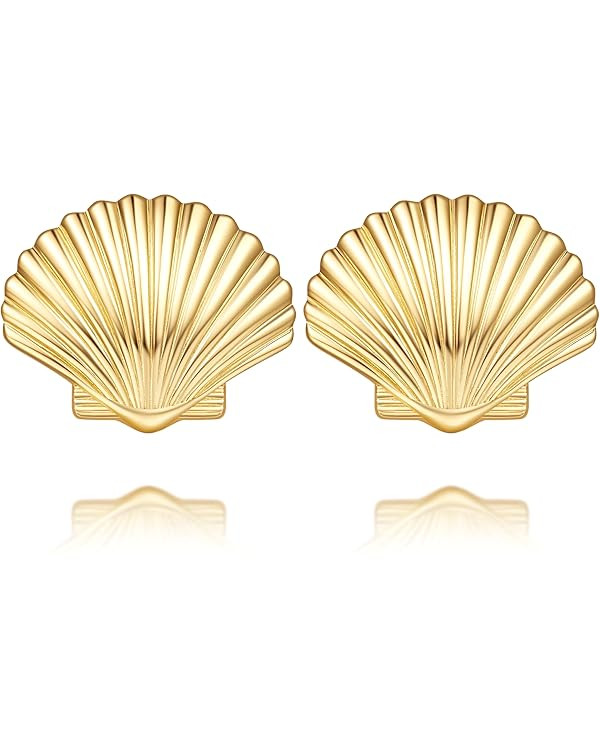 Gold Earrings for Women 14K Gold Studs Earrings for Women Stud Shell Earring for Womens Studs Rea... | Amazon (US)