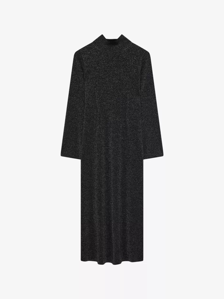 Metallic-weave high-neck merino-wool midi dress | Selfridges