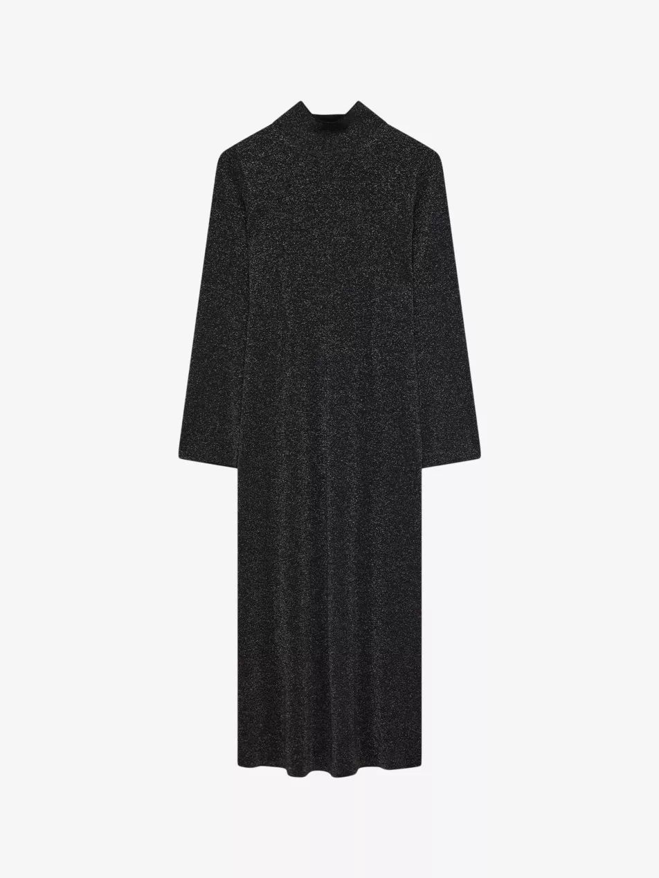 Metallic-weave high-neck merino-wool midi dress | Selfridges