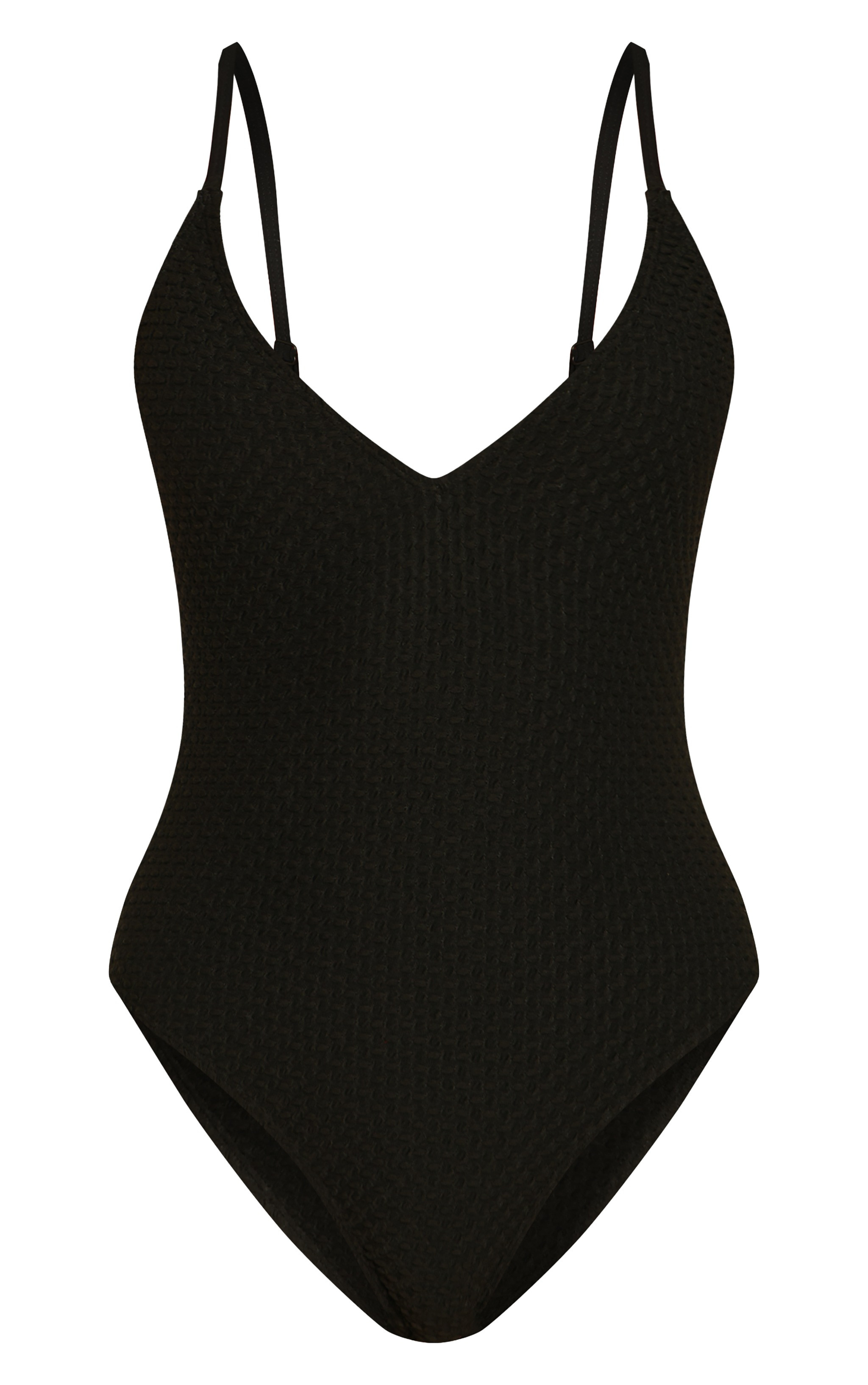 Black Textured Plunge Swimsuit | Swimwear | PrettyLittleThing UK