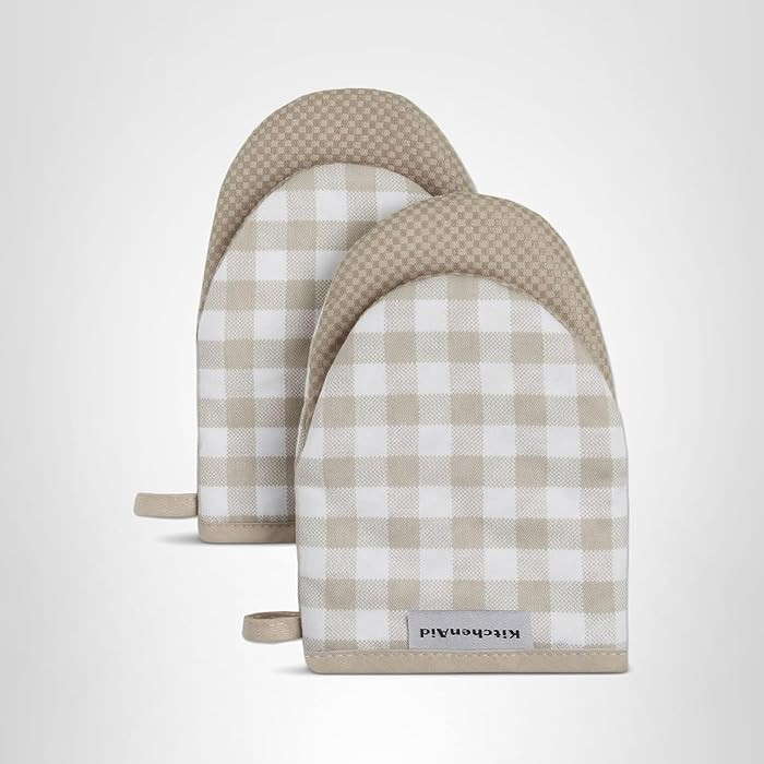 KitchenAid Gingham Mini Oven Mitt 2-Pack Set, Milkshake Tan, 5.5"x8" | Amazon (US)