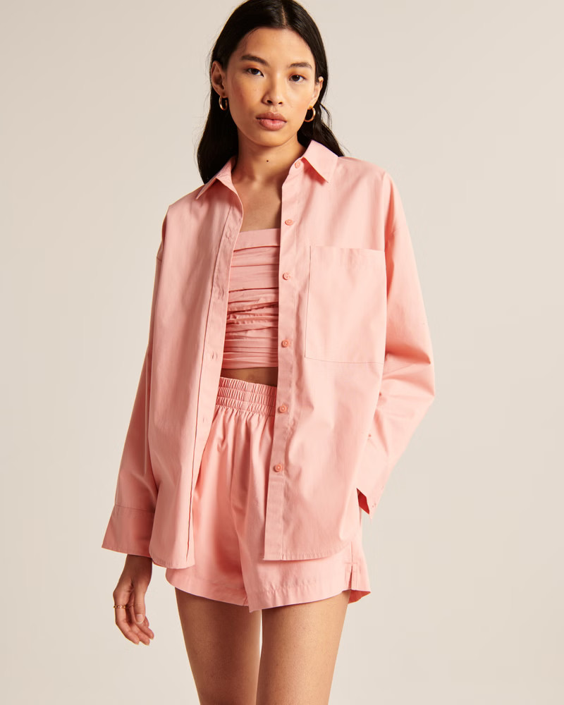 Women's Oversized Poplin Button-Up Shirt | Women's Clearance | Abercrombie.com | Abercrombie & Fitch (US)