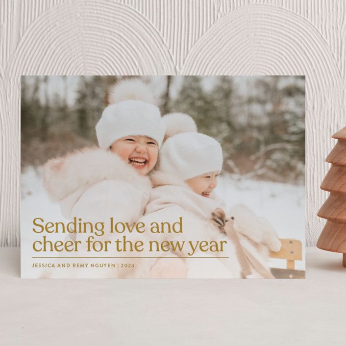 "Love & Cheer" - Customizable New Year Photo Cards in Yellow by Ekko Studio. | Minted
