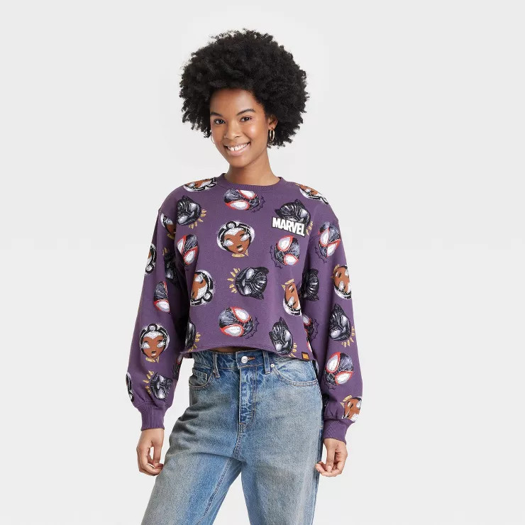 Women's Marvel Black Panther x Nikkolas Smith Graphic Sweatshirt - Dark Mauve | Target