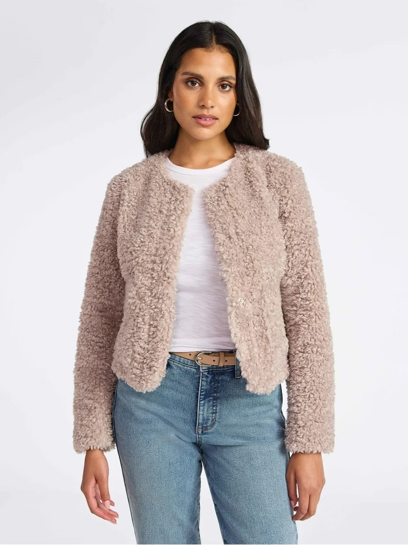 Sofia by Sofia Vergara Women's Faux Fur Cropped Jacket, Sizes XS-XXXL | Walmart (US)