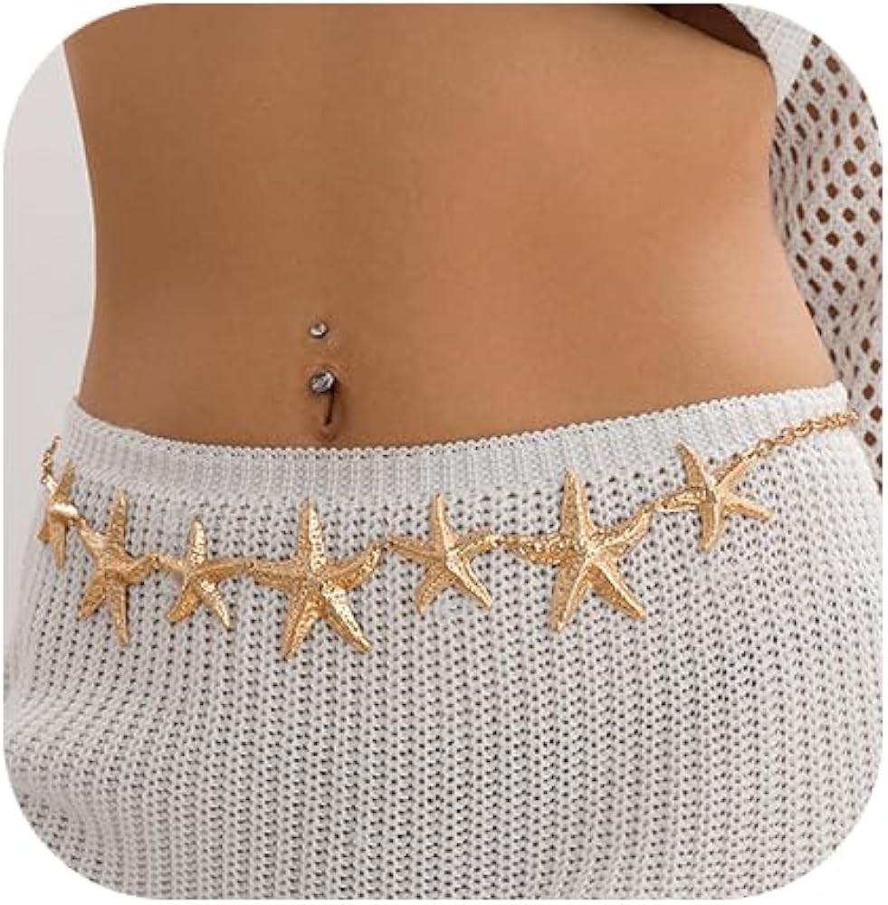 Gold Waist Chain for Women Flower Starfish Body Chain Belly Chain Waist Summer Jewelry | Amazon (US)