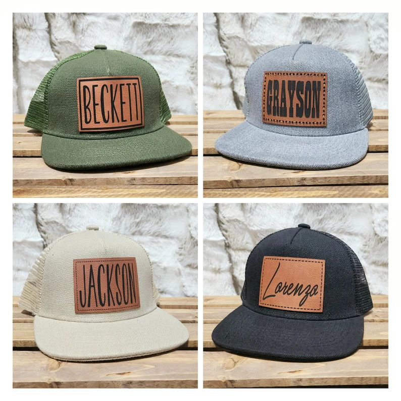 Personalized Junior Youth Toddler Name Hat I Snapback Trucker Flat Bill Hat I Leather Patch I Gif... | Etsy (US)