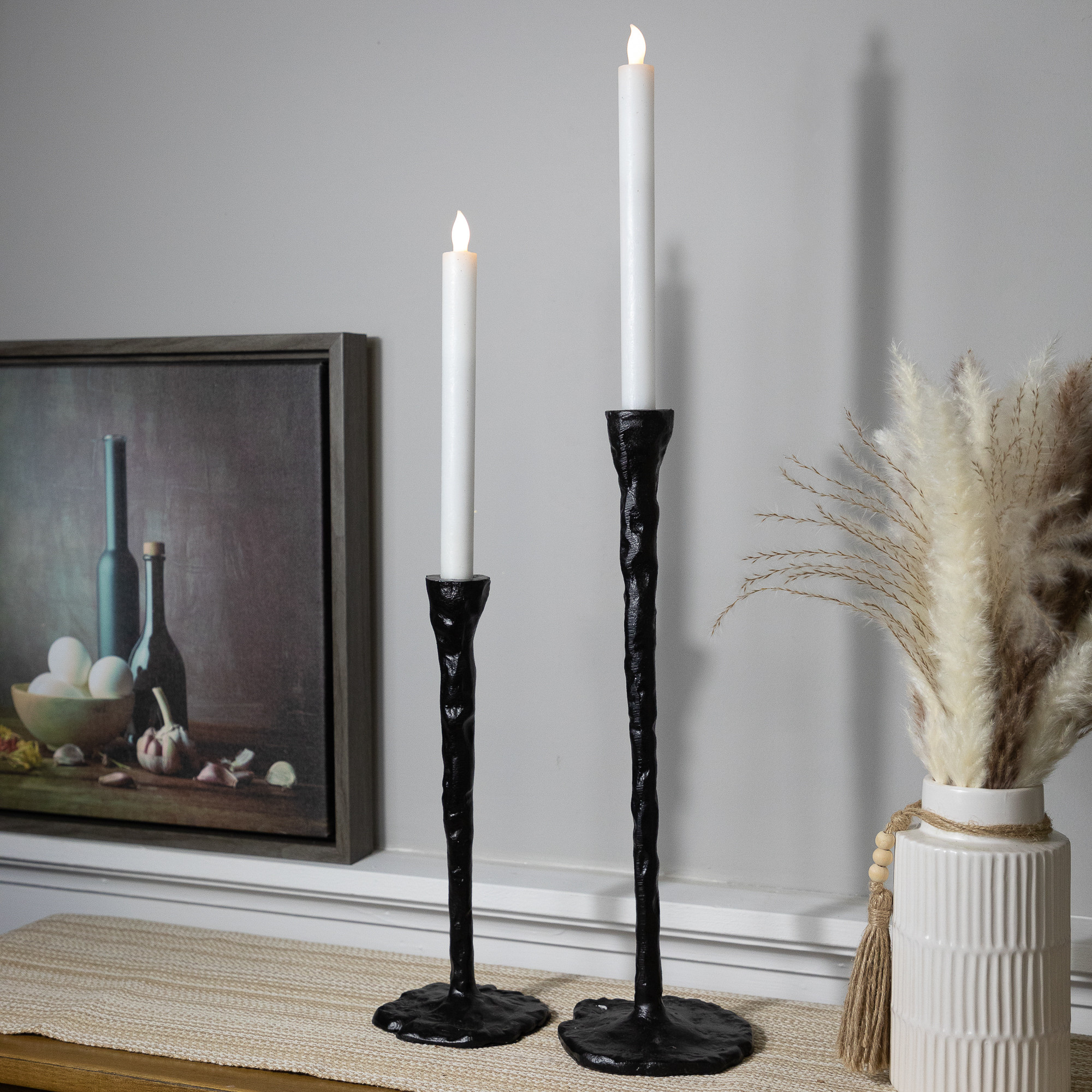 Northlight Slim Hammered Metal Taper Candle Holders - 16" - Black - Set of 2 | Walmart (US)