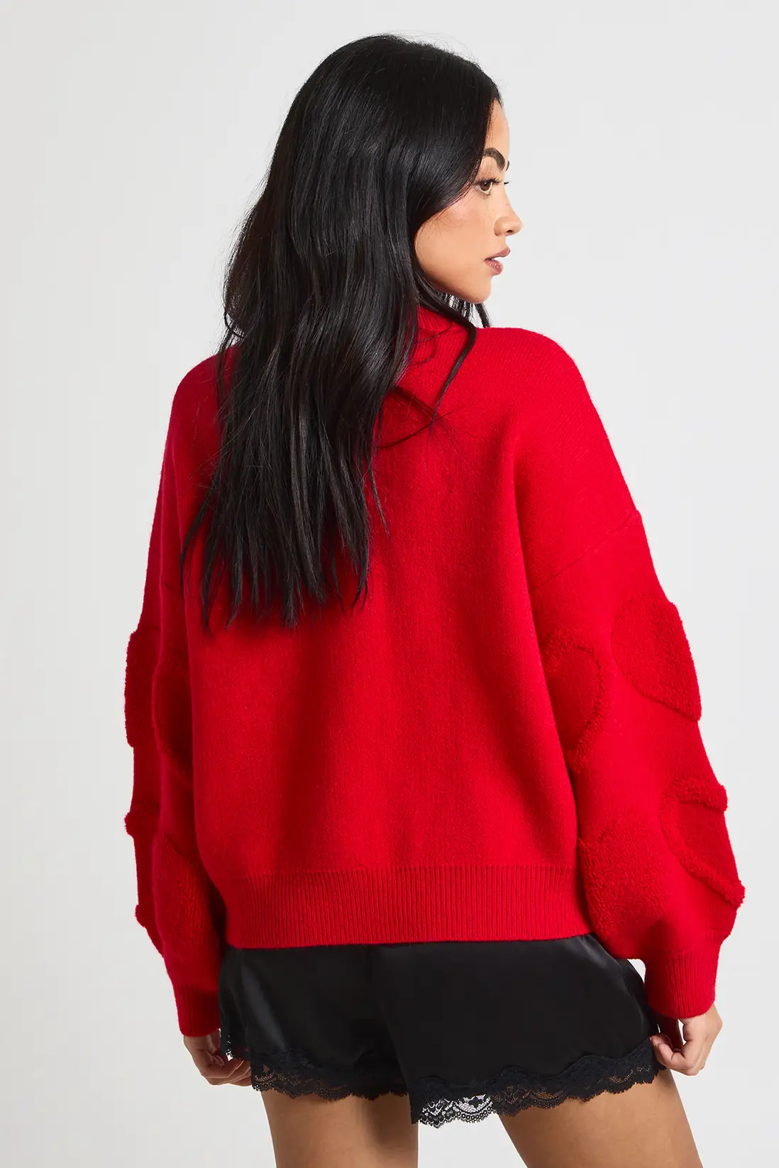 Chunky Knit V Neck Heart Print Jumper | Boohoo.com (UK & IE)