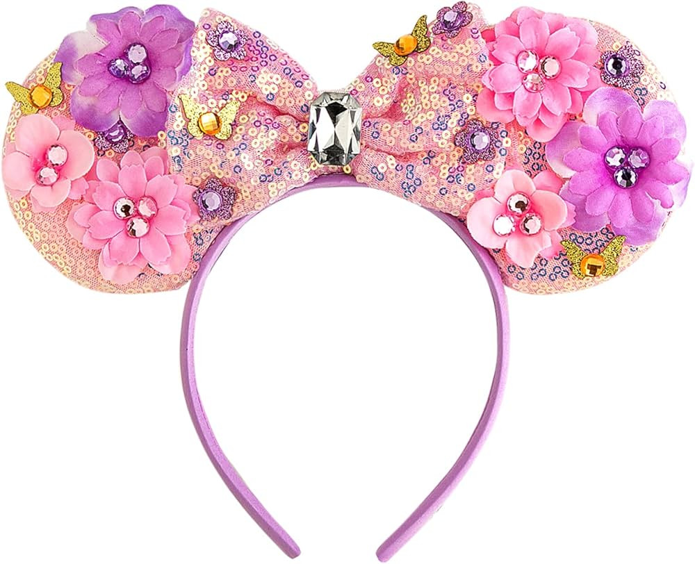 CHuangQi Mouse Ears Headbands with Shiny Bow, Double-sided Sequins Glitter Hair Band for Birthday... | Amazon (US)