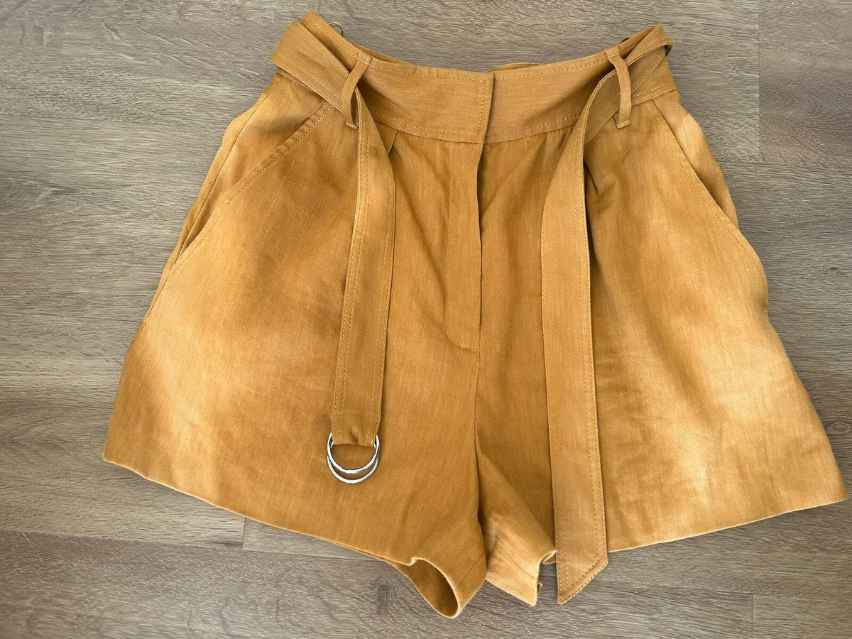 Tibi Classic Beige Tan Linen City Smart Shorts Silver Hoop Belt Matches £400 2 S  | eBay | eBay US