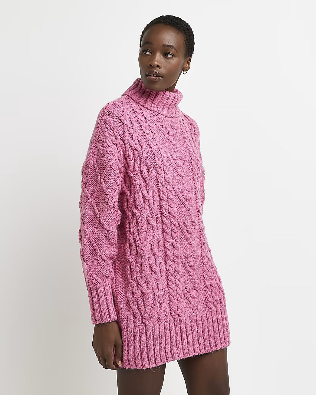 Pink chunky cable knit dress | River Island (UK & IE)