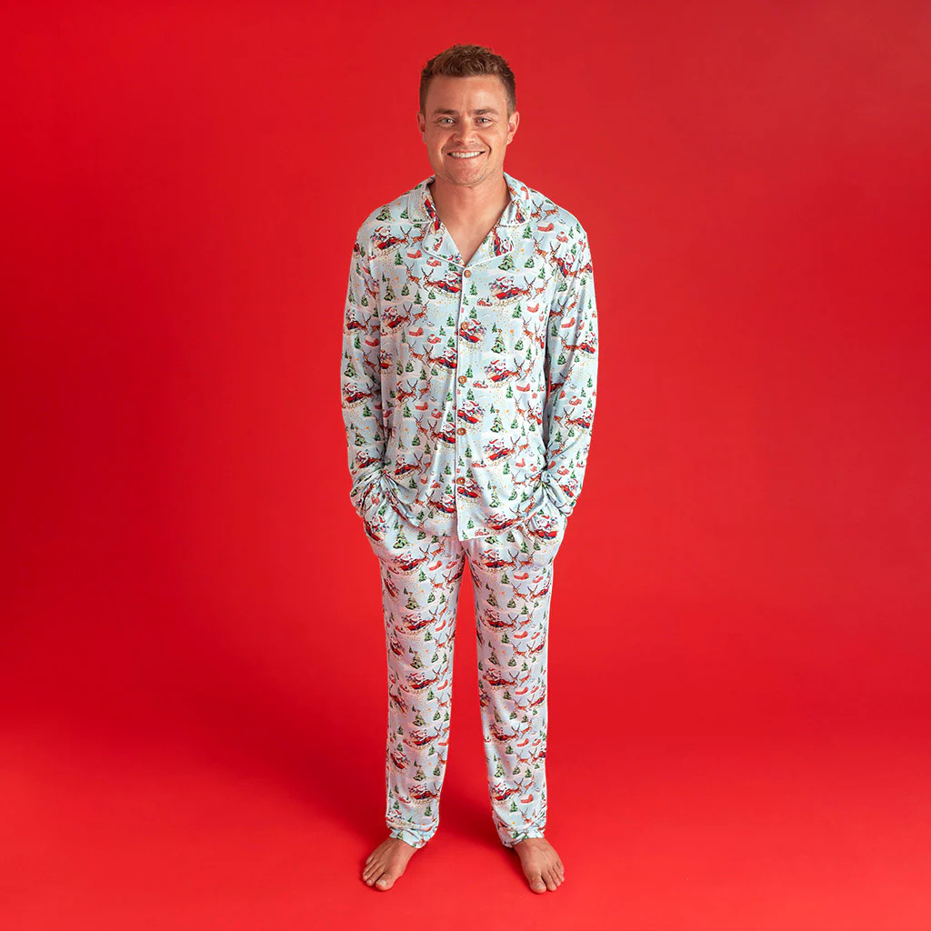Holiday Blue Long Sleeve Luxe Men's Pajamas | Pere Noel | Posh Peanut
