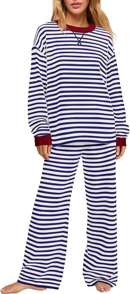 Yanekop Women Sweater Pants Set Striped Lounge Set Matching 2 Piece Outfits | Amazon (US)