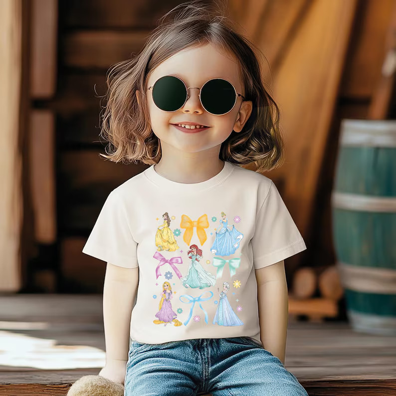 Watercolor Coquette Bows Disney Princess Shirt, WDW Disneyland Princess Girl Trip Tee, Princess B... | Etsy (US)
