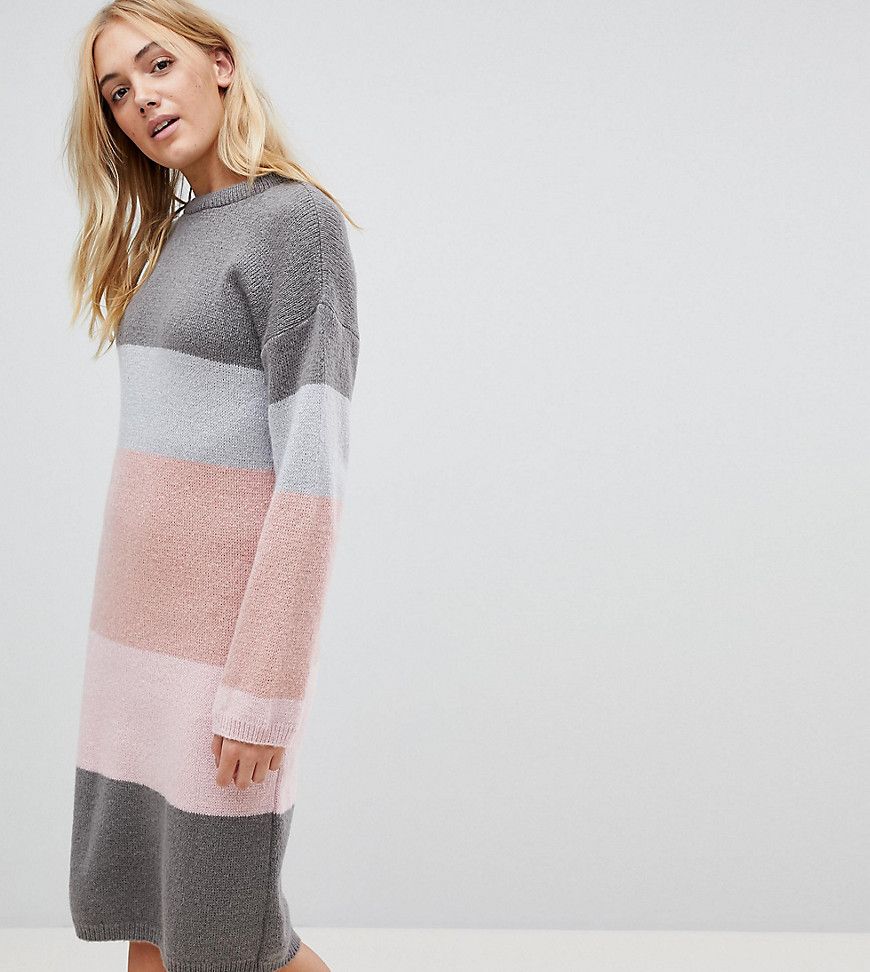 ASOS TALL Chunky Knitted Dress in Stripe - Grey | ASOS UK