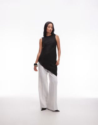 Mango satin sleeveless asymmetric hem top in black | ASOS (Global)