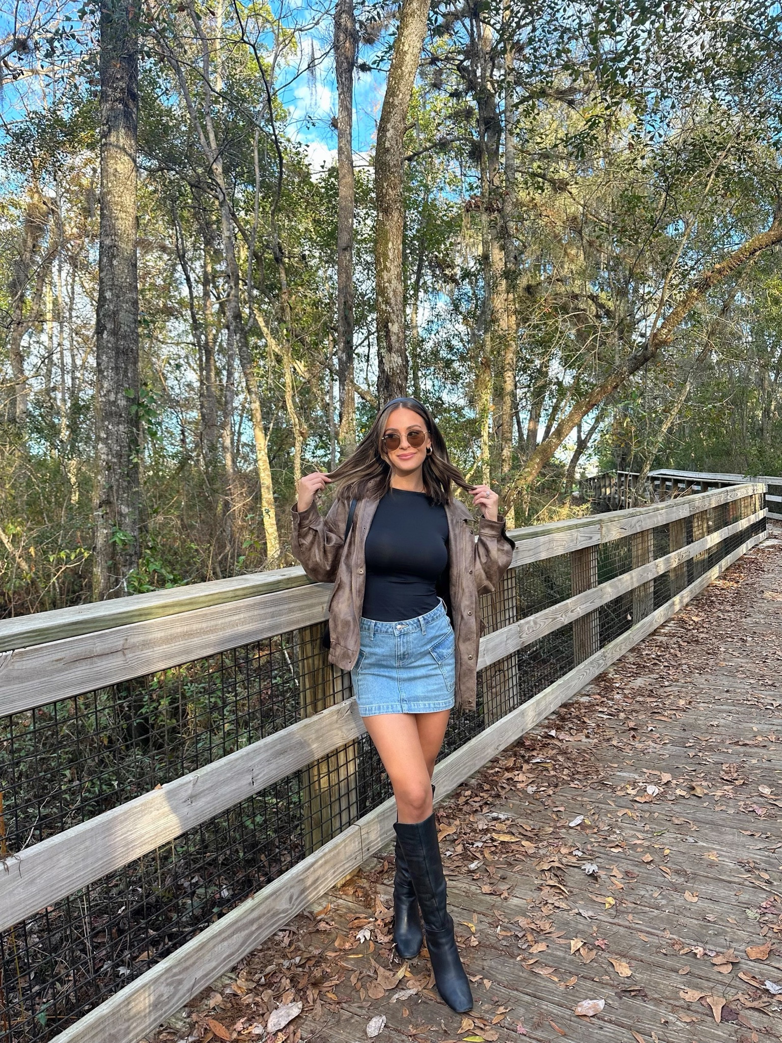 denim mini skirt, brown leather bomber, black backless top



#LTKfindsunder50 #LTKfindsunder100 #LTKstyletip