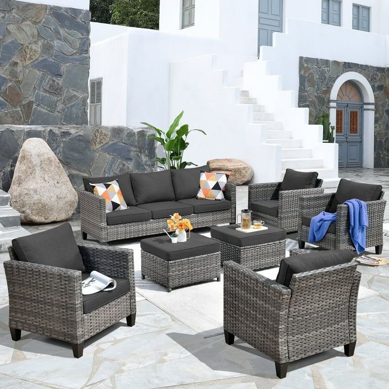 Ovios 7 Pieces Modern Outdoor Patio Furniture Set All Weather Wicker Conversation Set with Sectio... | Walmart (US)