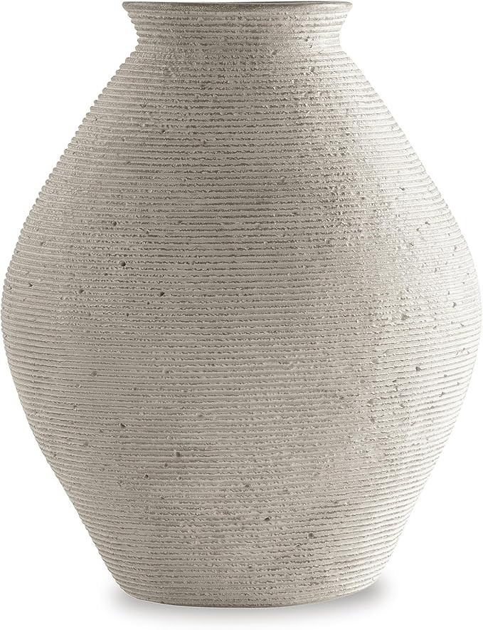 Signature Design by Ashley Hannela 12" Modern Distressed Polyresin Vase, Antique Tan | Amazon (US)
