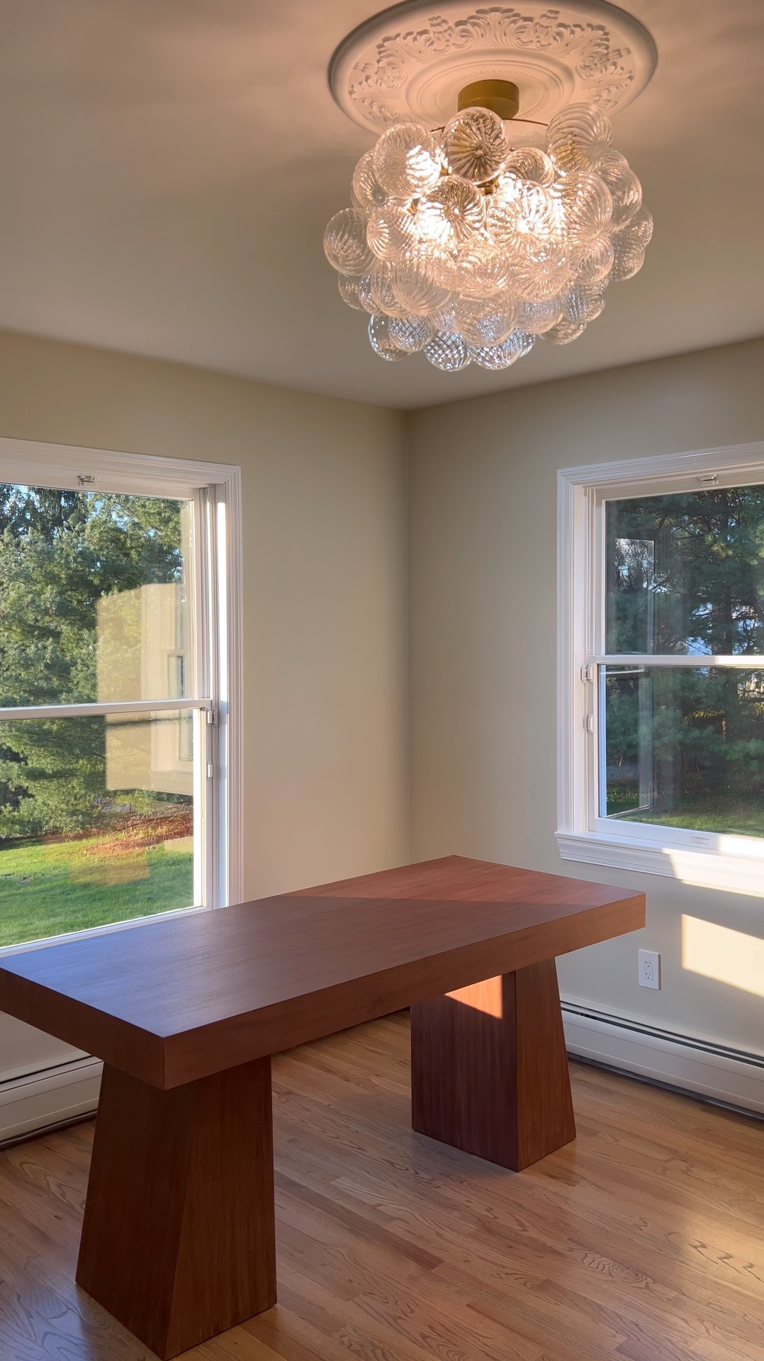 Walnut Office Desk with accent bubble light fixture! 

#LTKhome #LTKsalealert #LTKVideo