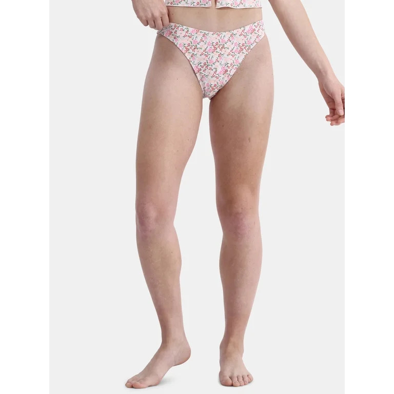 No Boundaries Women's Flutter Away High Leg Mid Rise Cheeky Bikini Bottom, Sizes XXS - XL | Walmart (US)