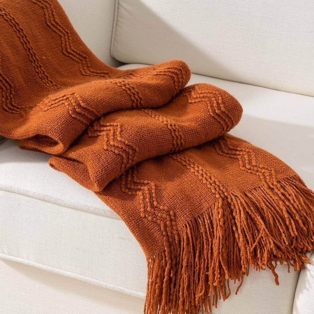 BATTILO HOME Caramel Throw Blanket for Couch, Orange Red Throw Blanket for Bed, Fall Decor Rust R... | Amazon (US)