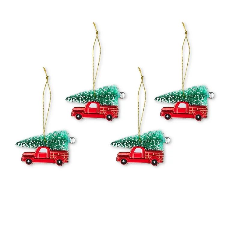 Metallic Red Truck Mini Christmas Ornaments, 4 Count, by Holiday Time | Walmart (US)