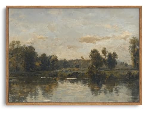 ZZLWBKGL Vintage Framed Wall Art Landscape Wall Decor Natural River Canvas Art Farmhouse River Pictures Rustic Paintings Country Artwork For Living Room Study Bedroom | Amazon (US)